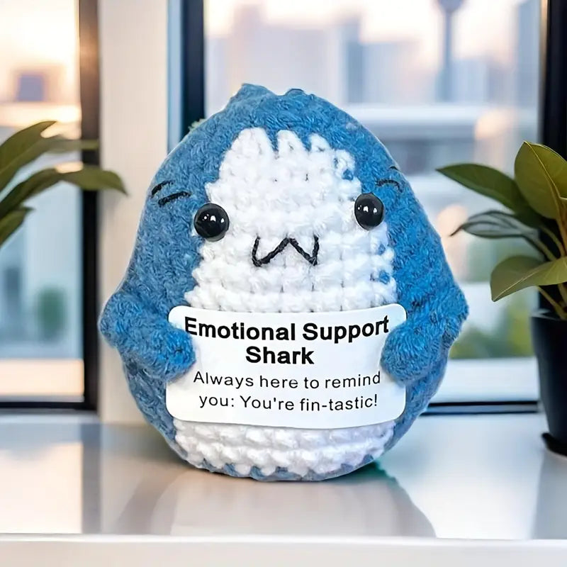 Handmade Crochet Shark Duck Plush – Motivational Gift with Optional Display Stand