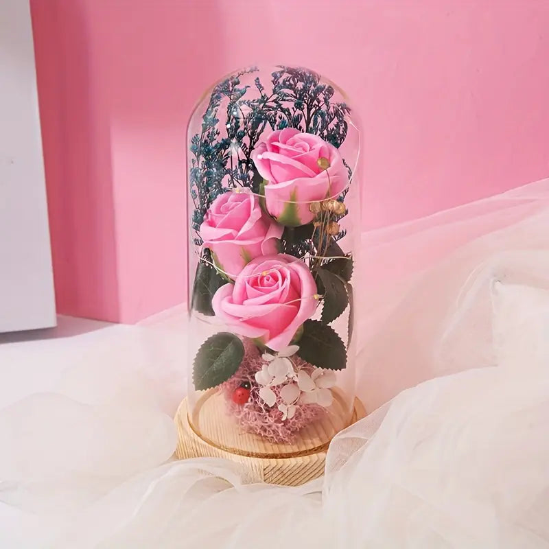 Eternal Red Rose in Glass Dome with LED Lights – Romantic Gift & Décor