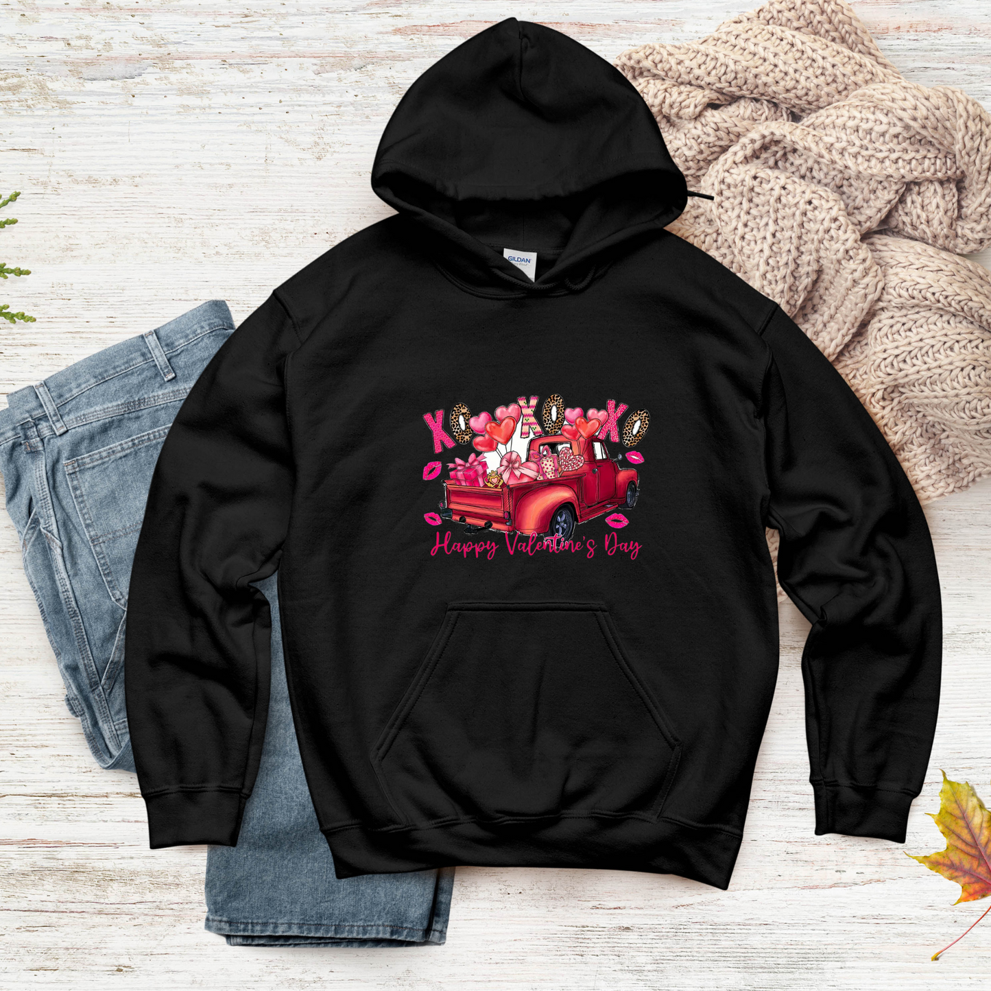 Unisex Valentine's Day Truck Hoodie – Cozy, Romantic Gift for Couples & Valentine's Day