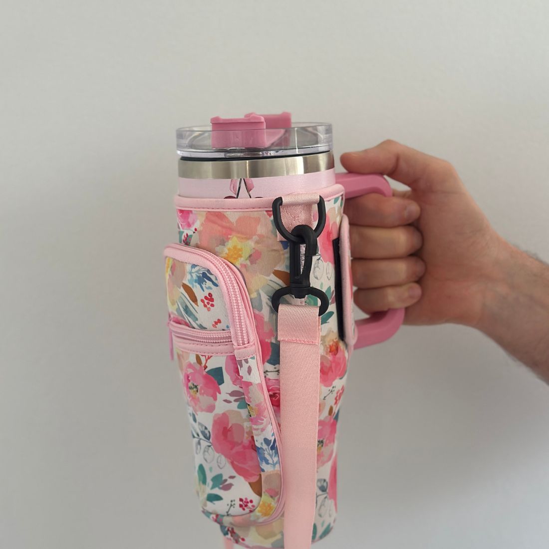 Tumbler Holder with Adjustable Strap & Phone Pocket – 30/40oz Compatible