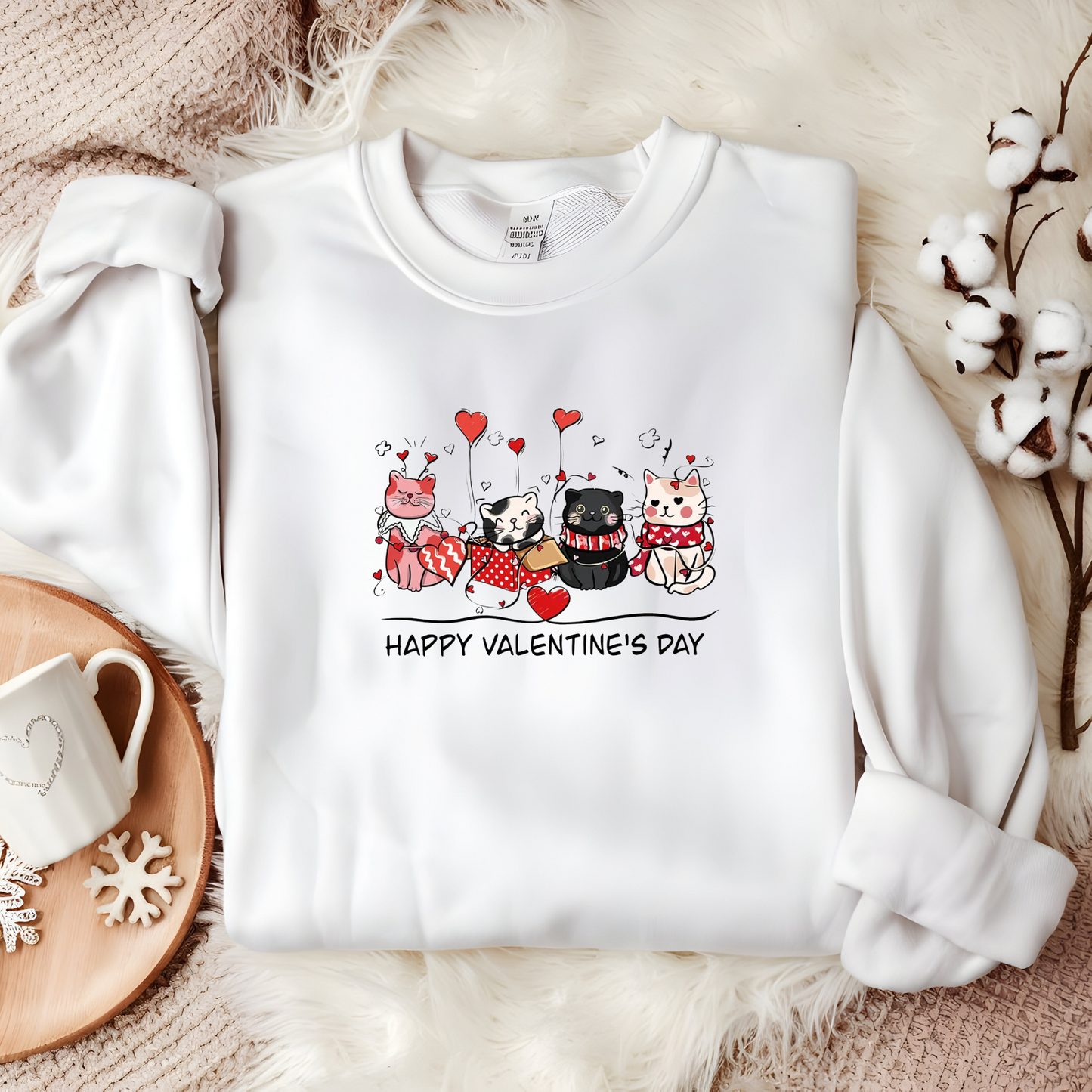 Crewneck unisexe « Happy Valentine's Day Cute Cats » – Cadeau adorable pour les amoureux des chats et la Saint-Valentin