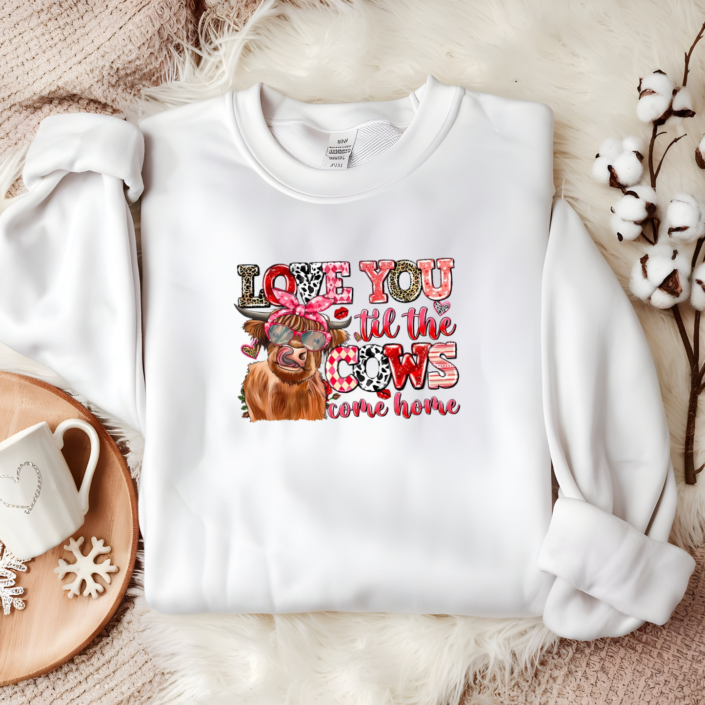 Sudadera unisex de cuello redondo "Te amo hasta que las vacas vuelvan a casa": un regalo original y acogedor para San Valentín.