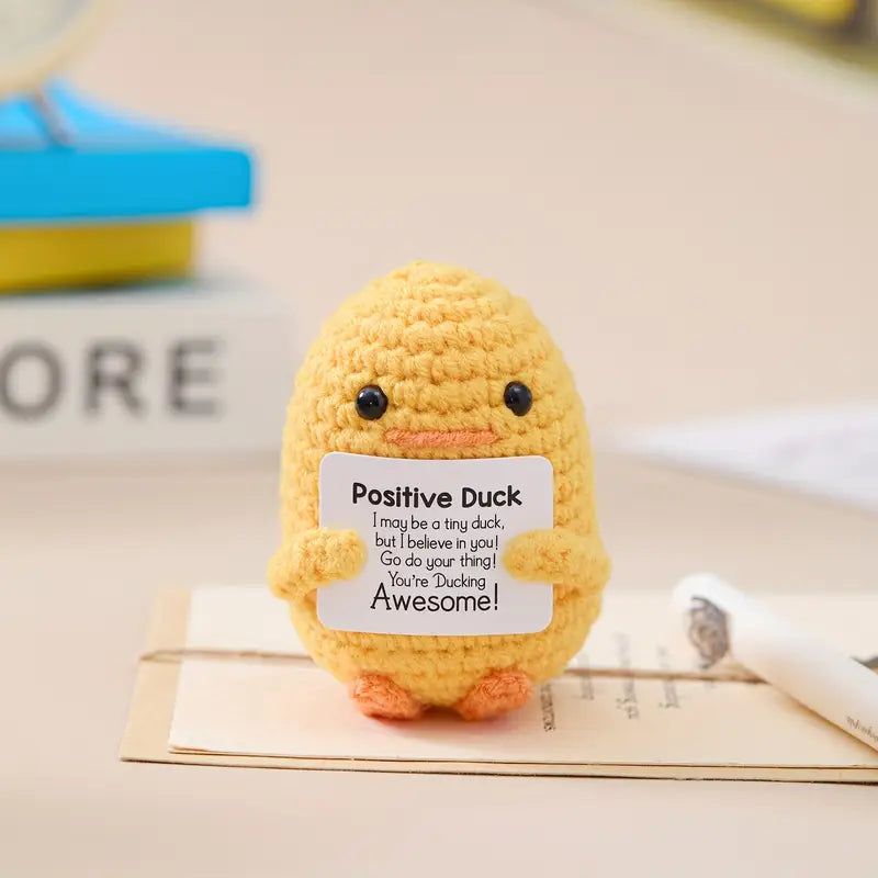 Handmade Yellow Fabric Positive Duck Doll with Inspirational Message
