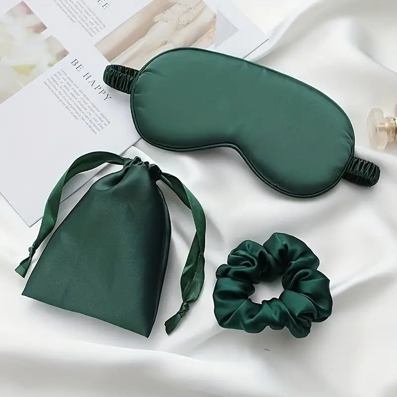 Luxury Satin Sleeping Eye Mask Set with Matching Drawstring Pouch & Hair Scrunchie - 3PCS