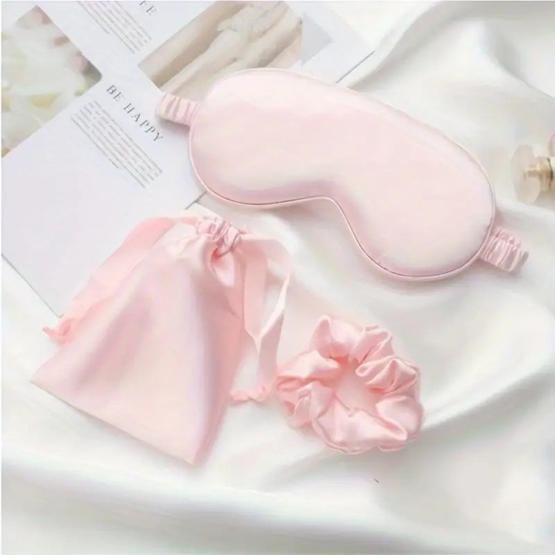 Luxury Satin Sleeping Eye Mask Set with Matching Drawstring Pouch & Hair Scrunchie - 3PCS