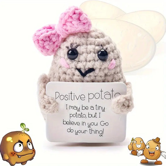 Handmade Crochet Emotional Support Potato Doll with Encouraging Message Card