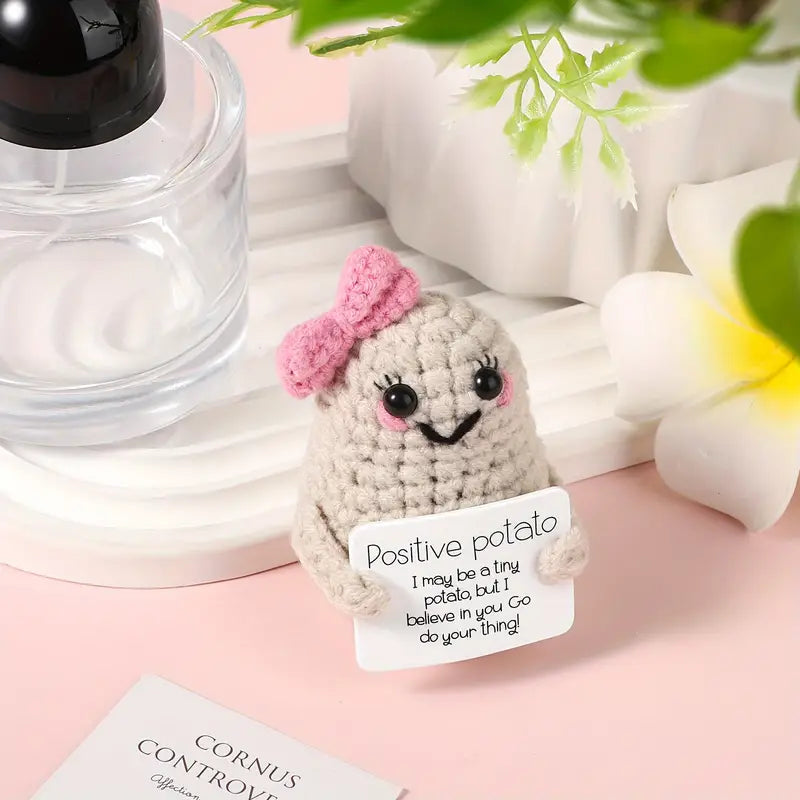 Handmade Crochet Emotional Support Potato Doll with Encouraging Message Card