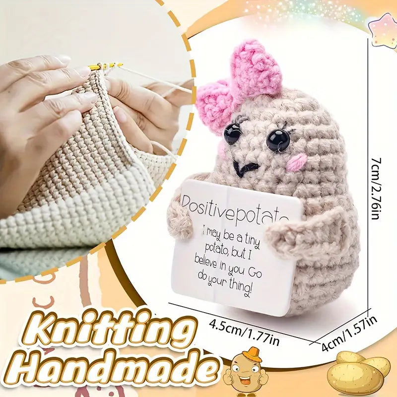 Handmade Crochet Emotional Support Potato Doll with Encouraging Message Card