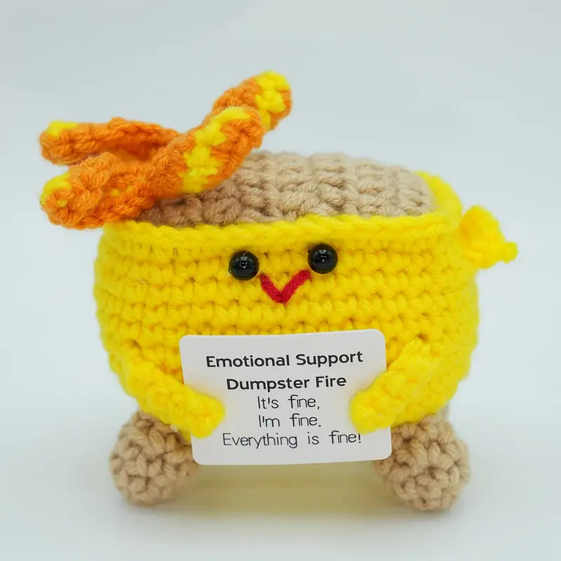 Handmade Crochet Emotional Support Dumpster Fire – A Whimsical Symbol of Humor and Resilience