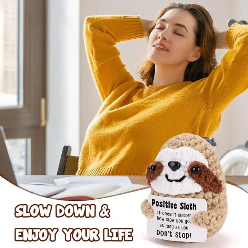 Handmade Crochet Positive Sloth Figurine – A Heartwarming Gift for Every Occasion
