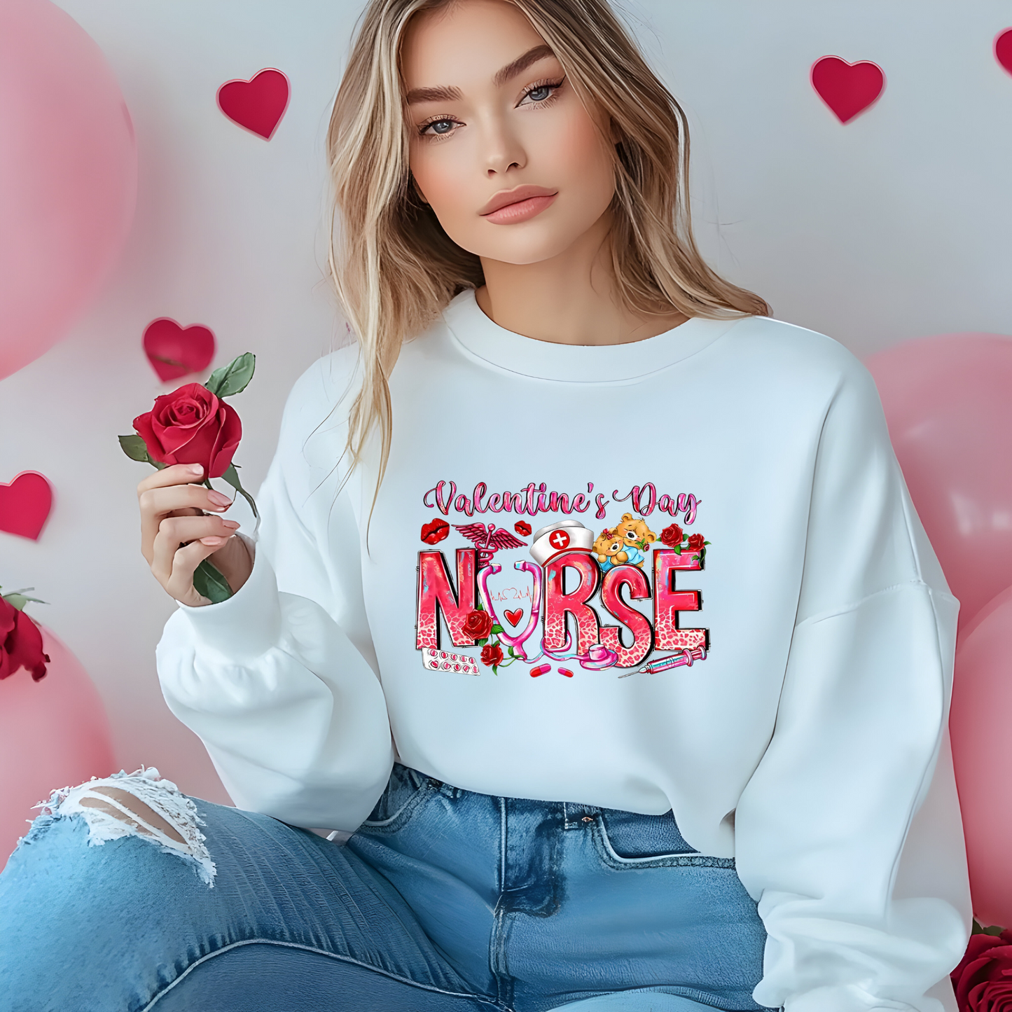 Sweat-shirt unisexe avec nœud rose pour la Saint-Valentin - Cadeau confortable pour les professionnels de la santé et les passionnés d'amour