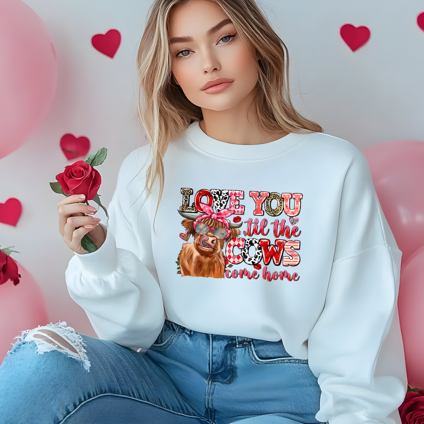 Sudadera unisex de cuello redondo "Te amo hasta que las vacas vuelvan a casa": un regalo original y acogedor para San Valentín.