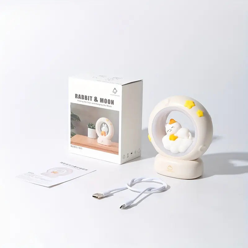 Cat's Moon Night Lamp – Cute LED Touch Control with 3 Brightness Modes, Rechargeable Table Lamp