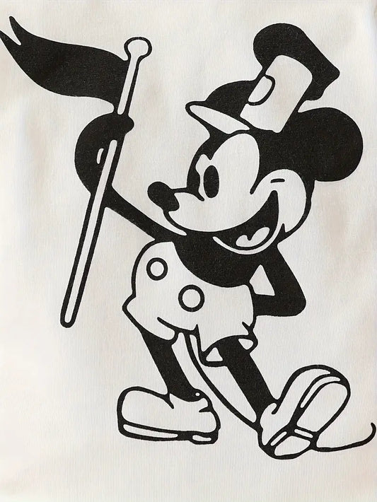 Conjunto de otoño de 3 piezas con estampado de Mickey para bebé niño: mono de escalada de manga larga, pantalón y gorro