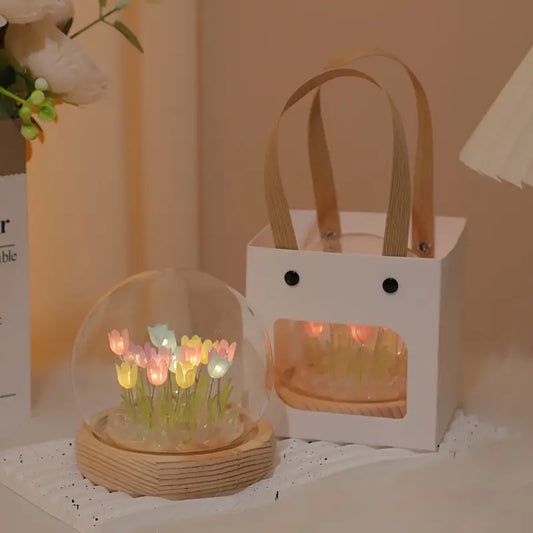 Assembled Tulip Night Light Dome - Romantic Floral LED Desk Lamp