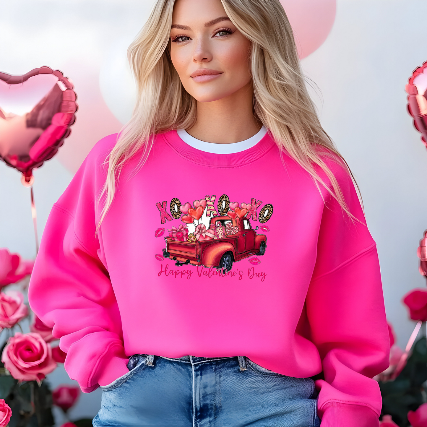 Crewneck unisexe Happy Valentine's Day Truck - Cadeau festif et confortable pour l'amour et le style