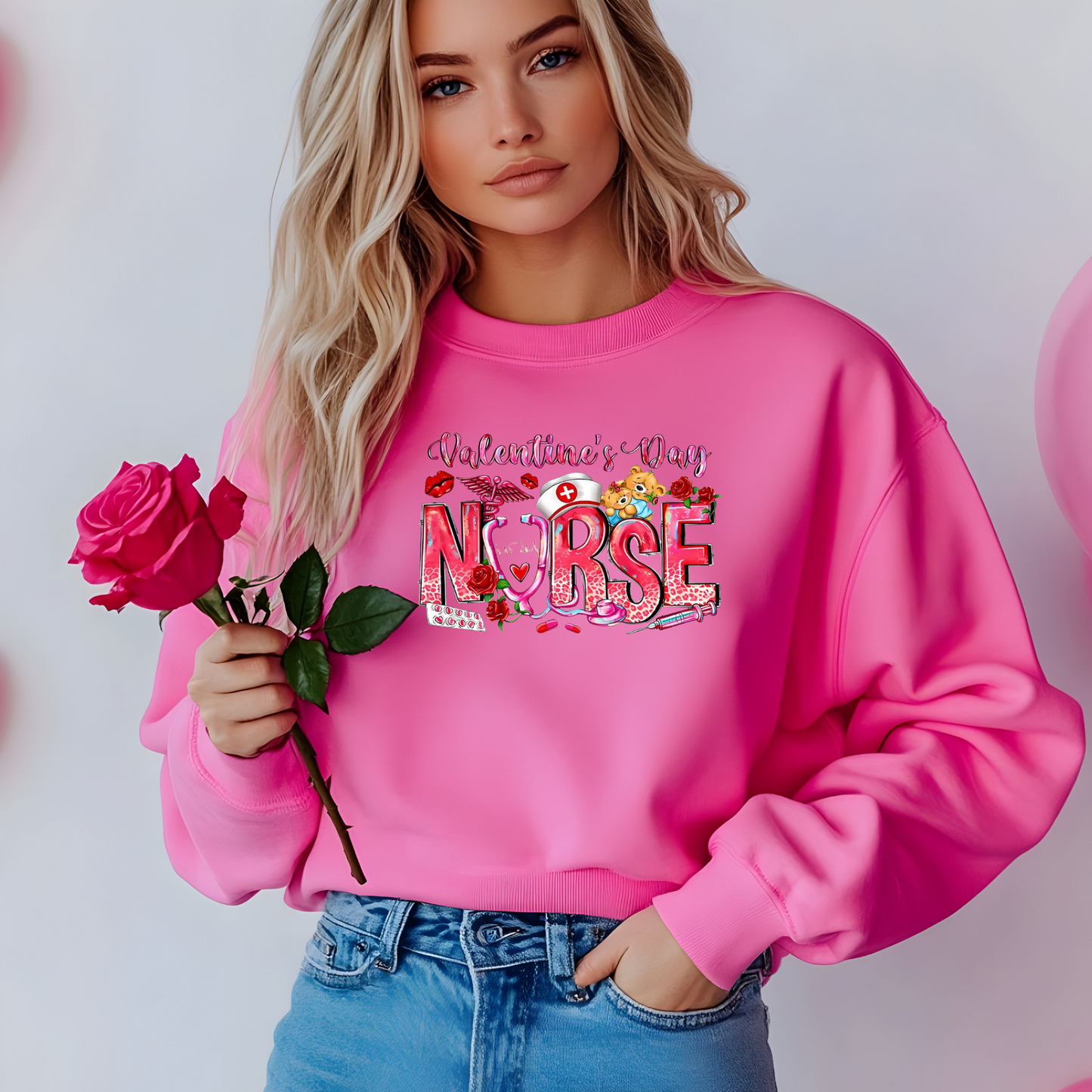 Sweat-shirt unisexe avec nœud rose pour la Saint-Valentin - Cadeau confortable pour les professionnels de la santé et les passionnés d'amour
