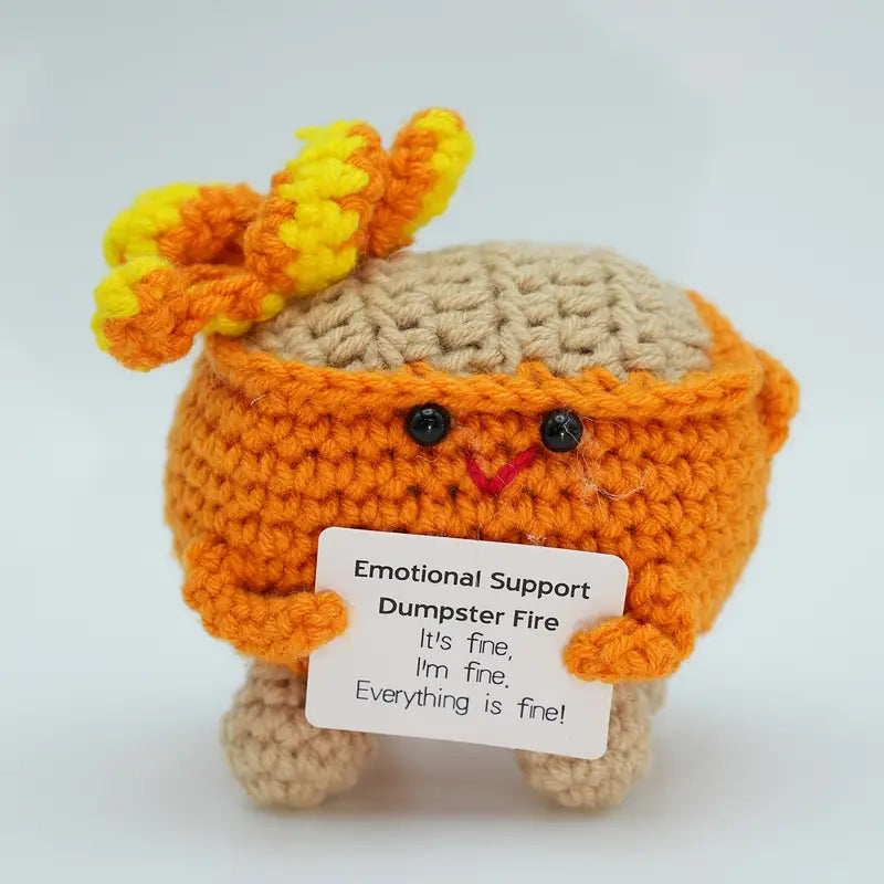 Handmade Crochet Emotional Support Dumpster Fire – A Whimsical Symbol of Humor and Resilience