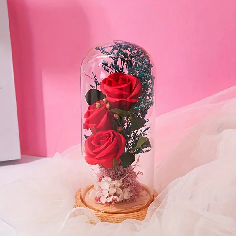 Eternal Red Rose in Glass Dome with LED Lights – Romantic Gift & Décor