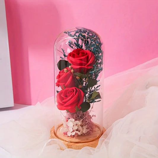 Eternal Red Rose in Glass Dome with LED Lights – Romantic Gift & Décor