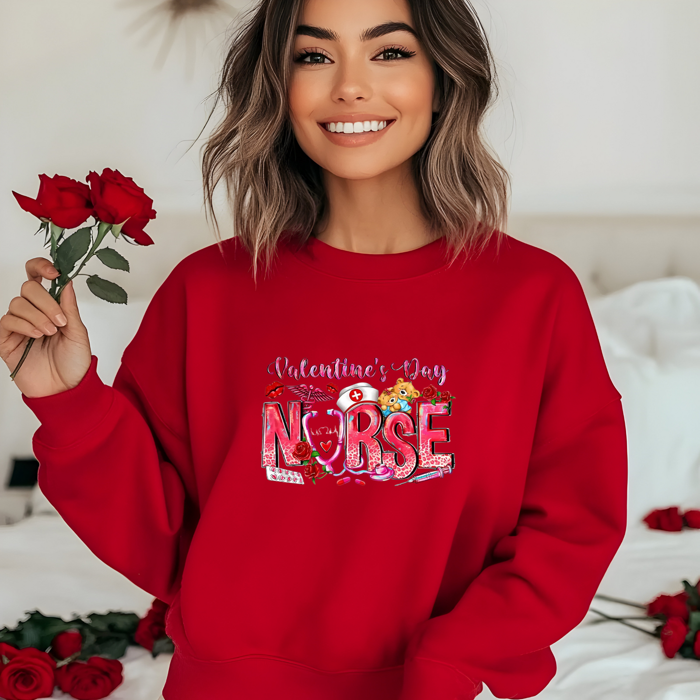 Sweat-shirt unisexe avec nœud rose pour la Saint-Valentin - Cadeau confortable pour les professionnels de la santé et les passionnés d'amour