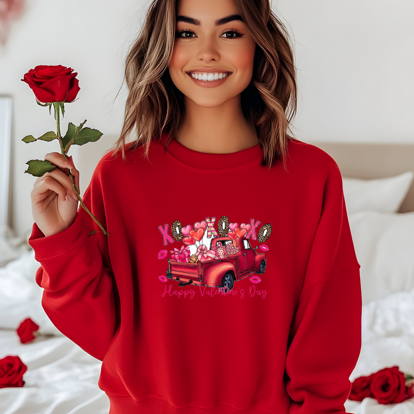 Crewneck unisexe Happy Valentine's Day Truck - Cadeau festif et confortable pour l'amour et le style