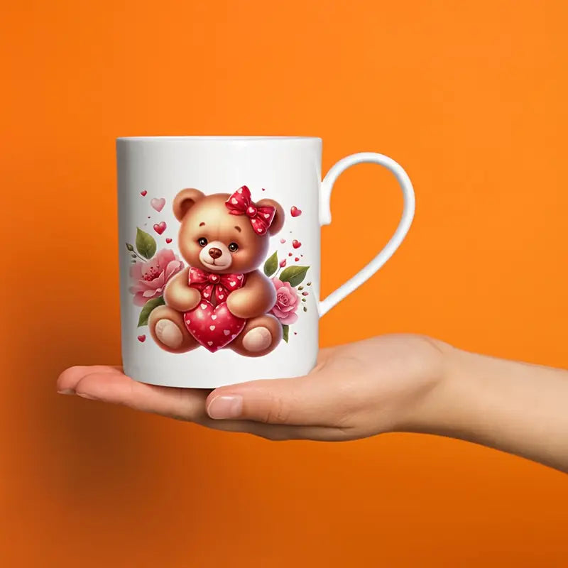 Valentine's Day Cute Bear Ceramic Mug – Double-Sided UV DTF Design 11 oz