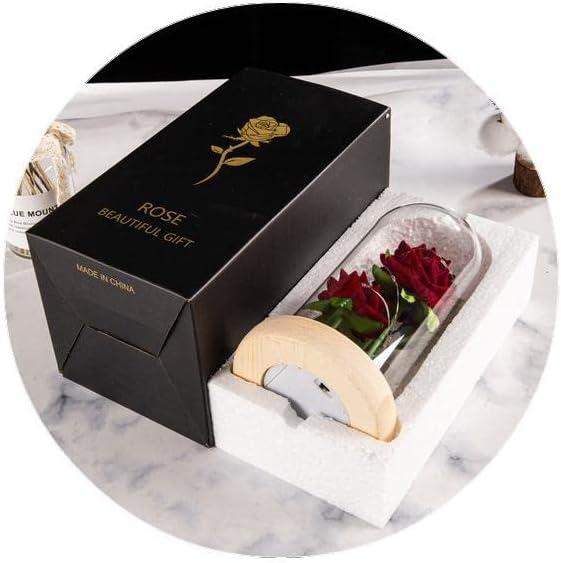 Classic Eternal Rose Dome with Three Red Roses and LED Lights