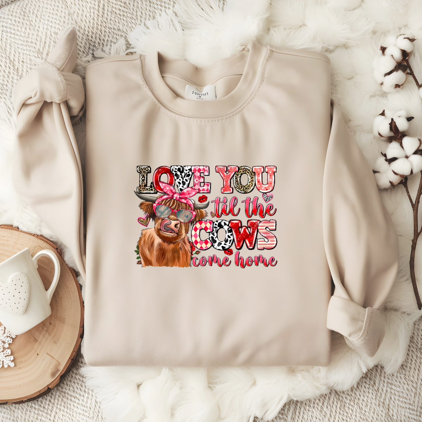 Sudadera unisex de cuello redondo "Te amo hasta que las vacas vuelvan a casa": un regalo original y acogedor para San Valentín.