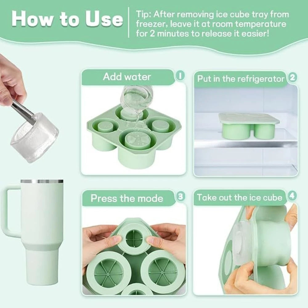 Silicone Ice Making Compartment – 4 Large Cylindrical Molds with Lids
