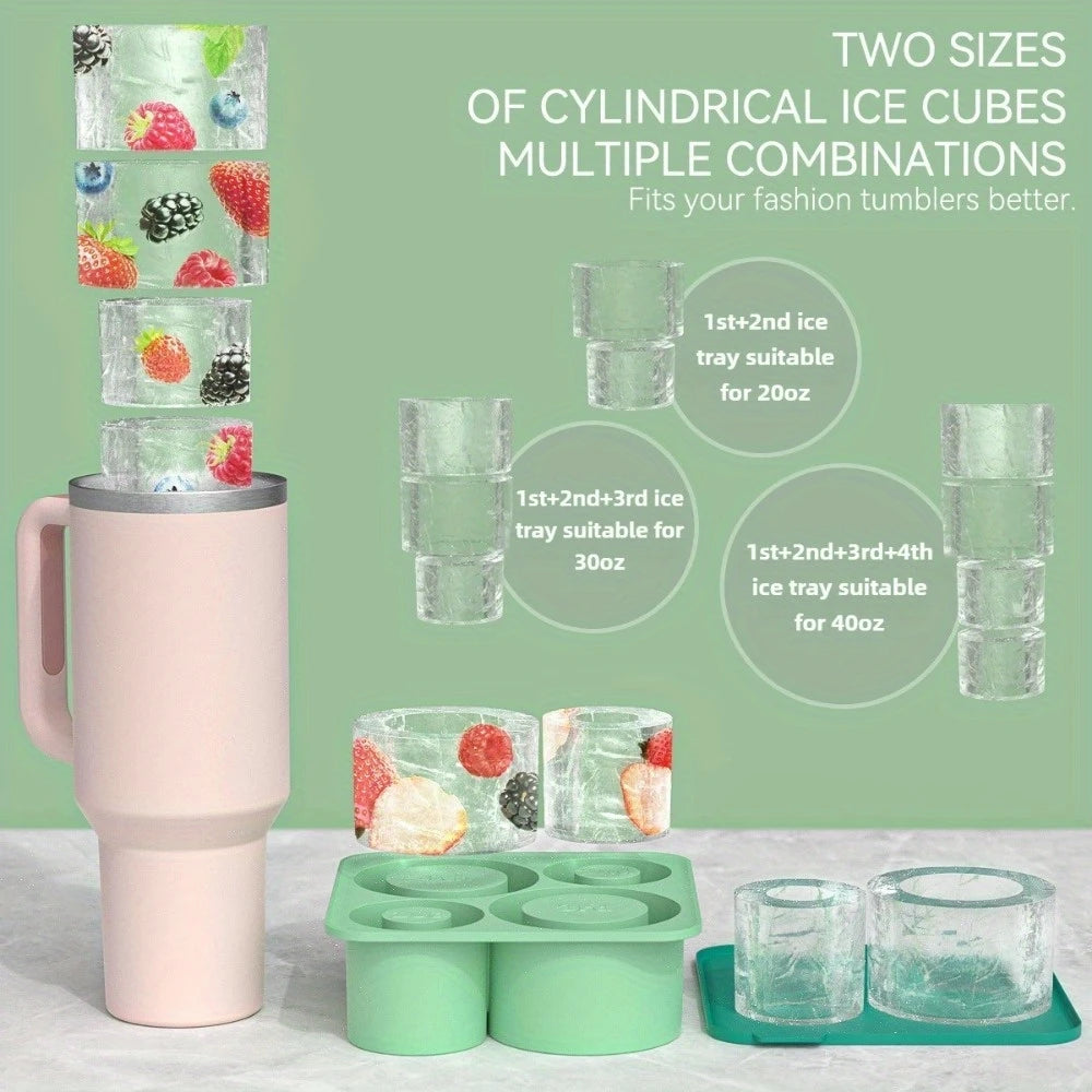 Silicone Ice Making Compartment – 4 Large Cylindrical Molds with Lids