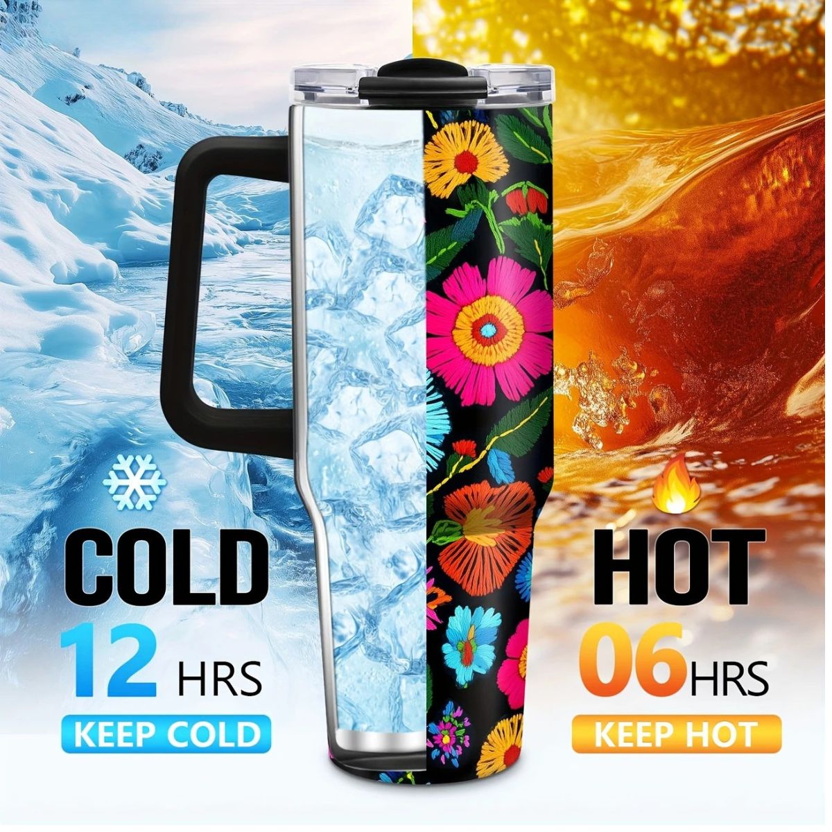 Vibrant Floral 40oz Stainless Steel Tumbler with Straw – Insulated & Leakproof Travel Mug