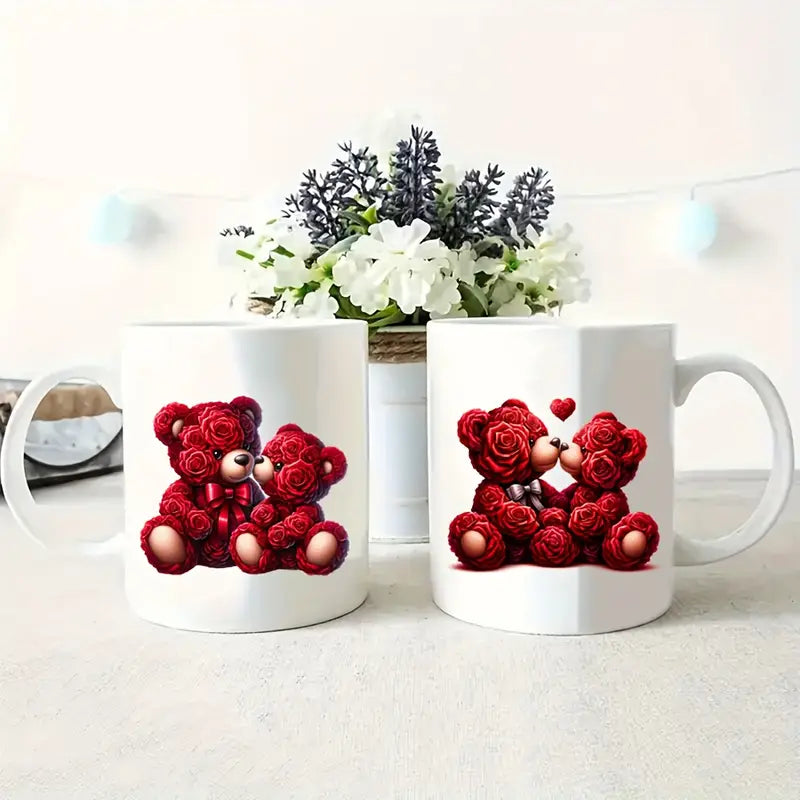 Teddy Bear Rose Flower Ceramic Mug Two-Sided 11 Oz