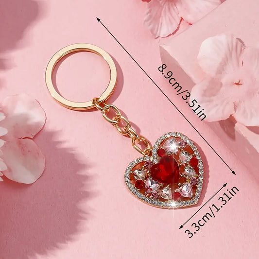 Luxury Valentine's Day Heart-Shaped Keychain with Sparkling Rhinestones – Cute Alloy Bag Charm & Gift for Her