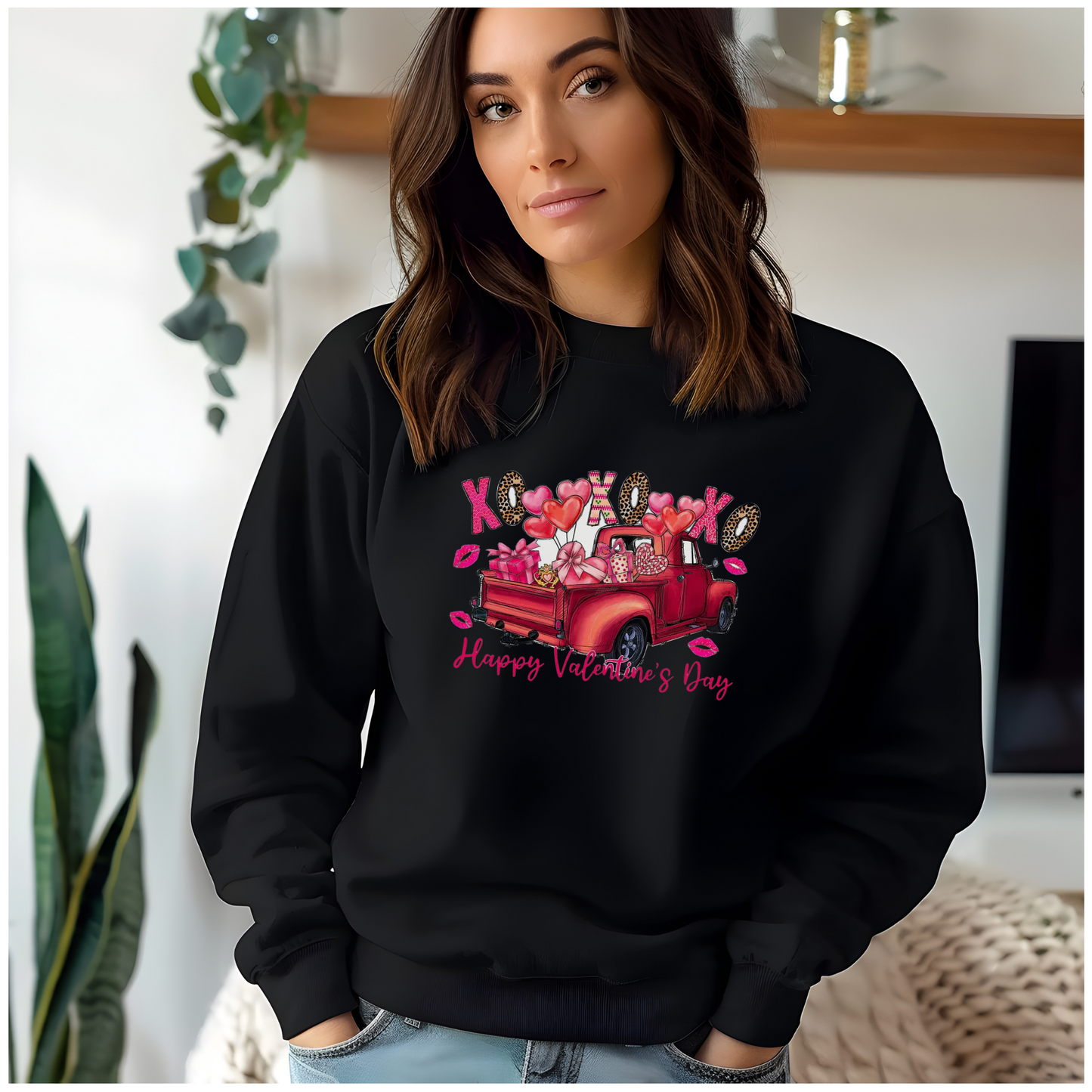 Crewneck unisexe Happy Valentine's Day Truck - Cadeau festif et confortable pour l'amour et le style