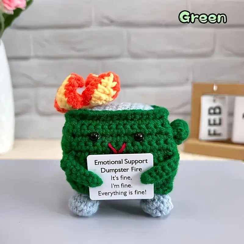 Handmade Crochet Emotional Support Dumpster Fire – A Whimsical Symbol of Humor and Resilience