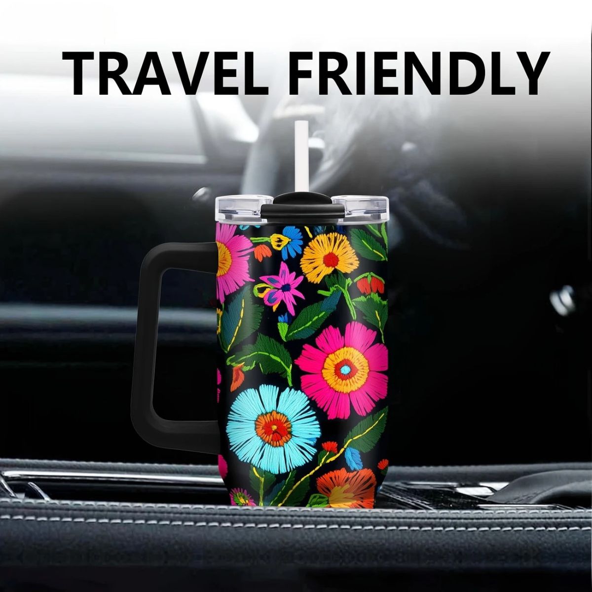Vibrant Floral 40oz Stainless Steel Tumbler with Straw – Insulated & Leakproof Travel Mug