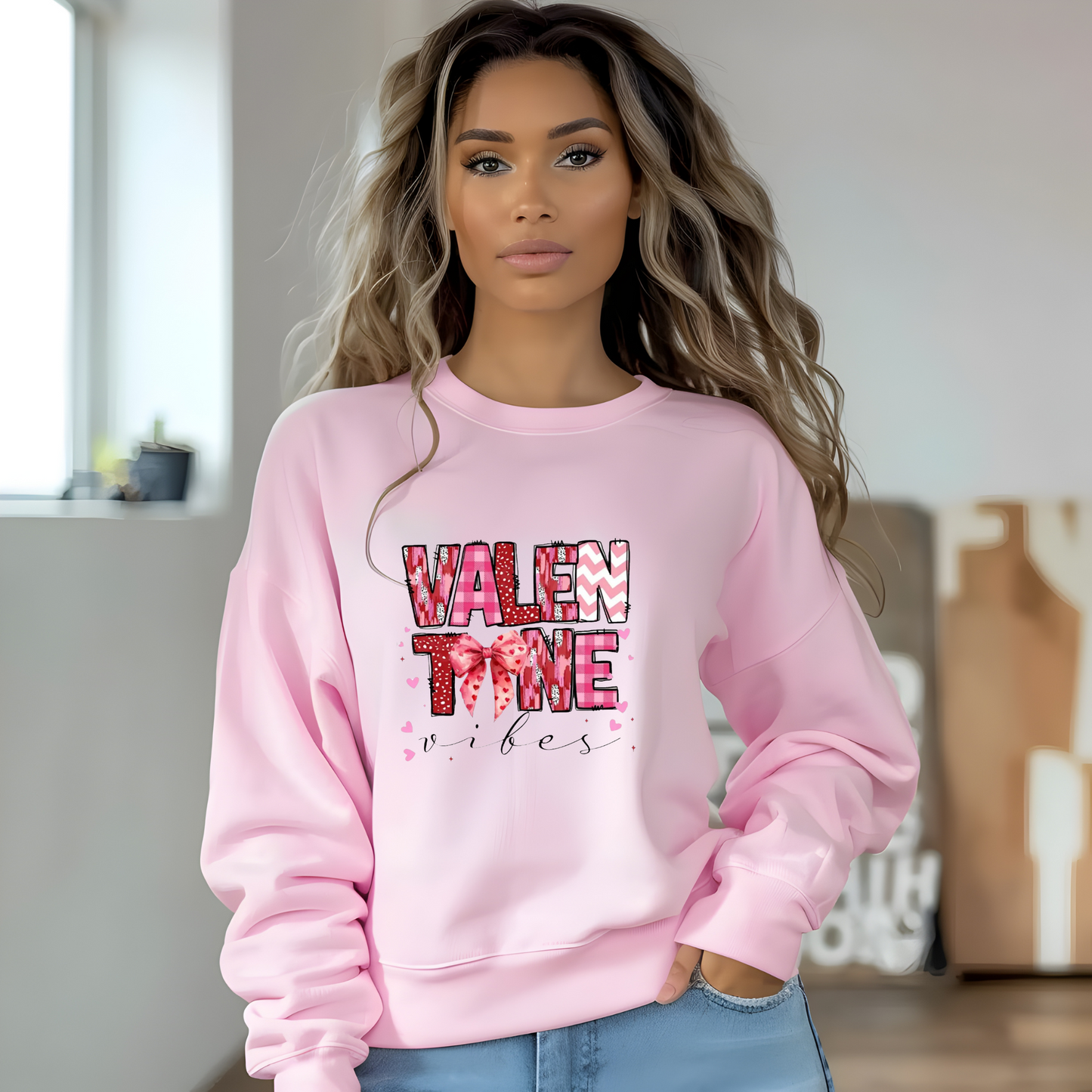 Sudadera unisex de cuello redondo con vibraciones de San Valentín: un regalo acogedor y conmovedor para los amantes del amor y el Día de San Valentín.