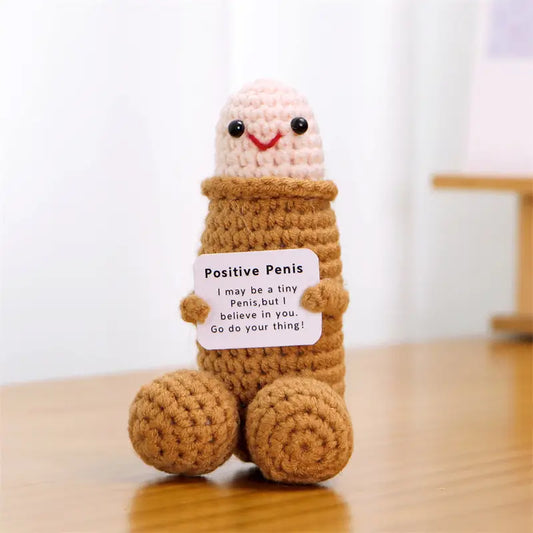 Handmade Crochet Emotional Support Plush with Inspirational Card – Positive Penis Toy