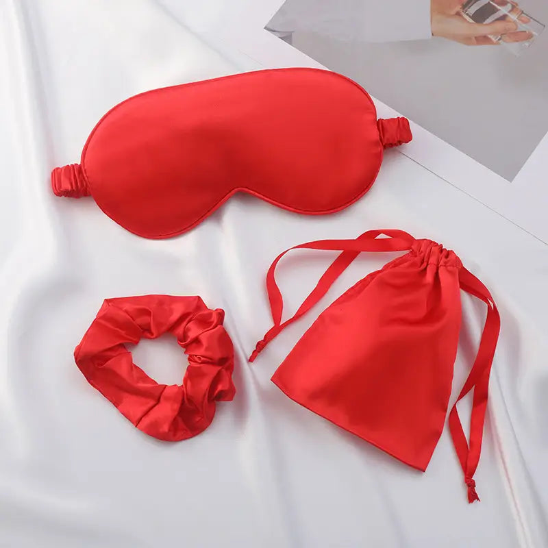 Luxury Satin Sleeping Eye Mask Set with Matching Drawstring Pouch & Hair Scrunchie - 3PCS