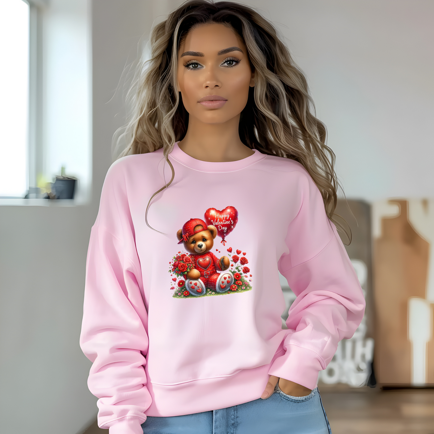 Crewneck unisexe Teddy Bear Happy Valentine's Day – Cadeau confortable et adorable pour vos proches
