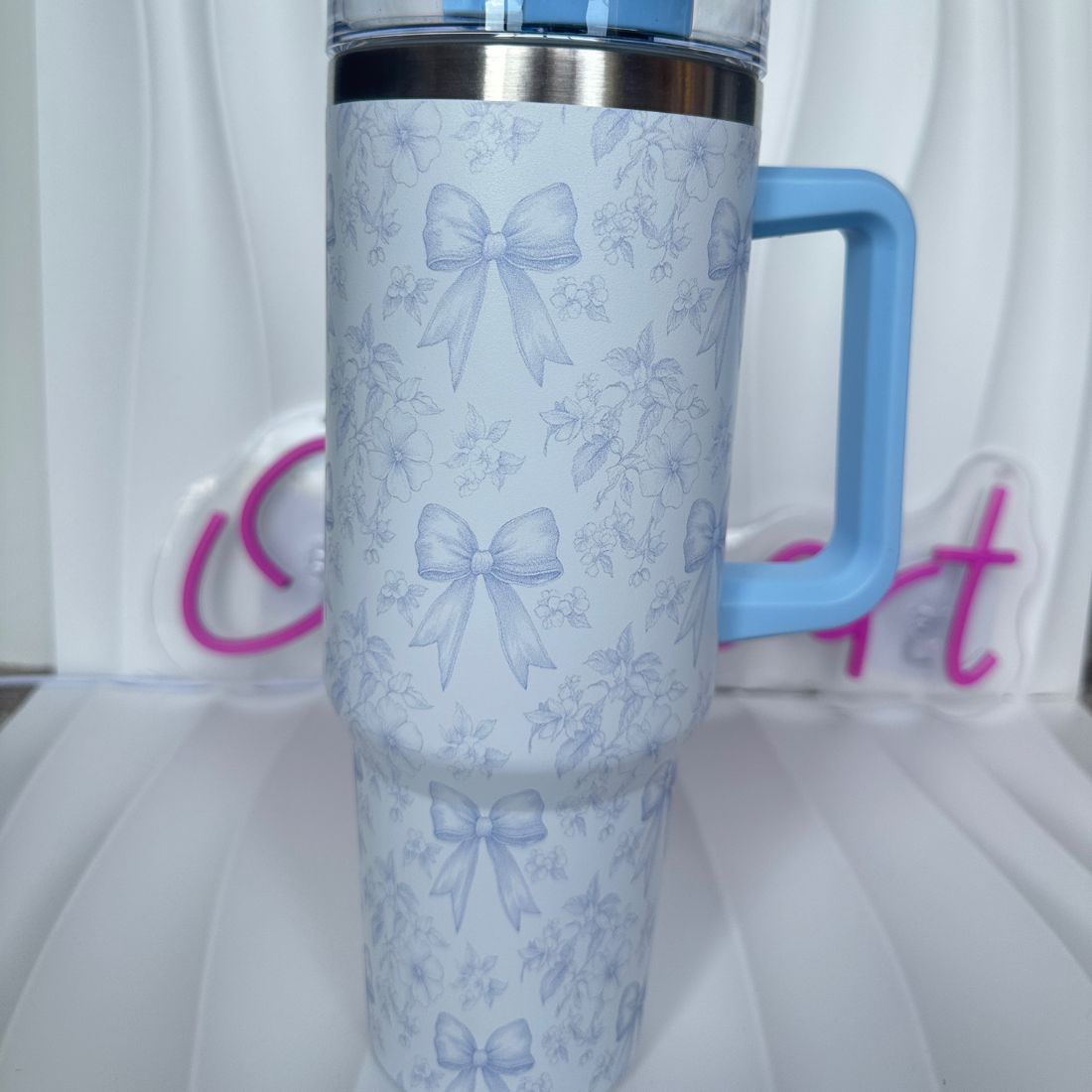 Pink Bow 40oz Stainless Steel Tumbler with Straw – Insulated & Leakproof Travel Mug