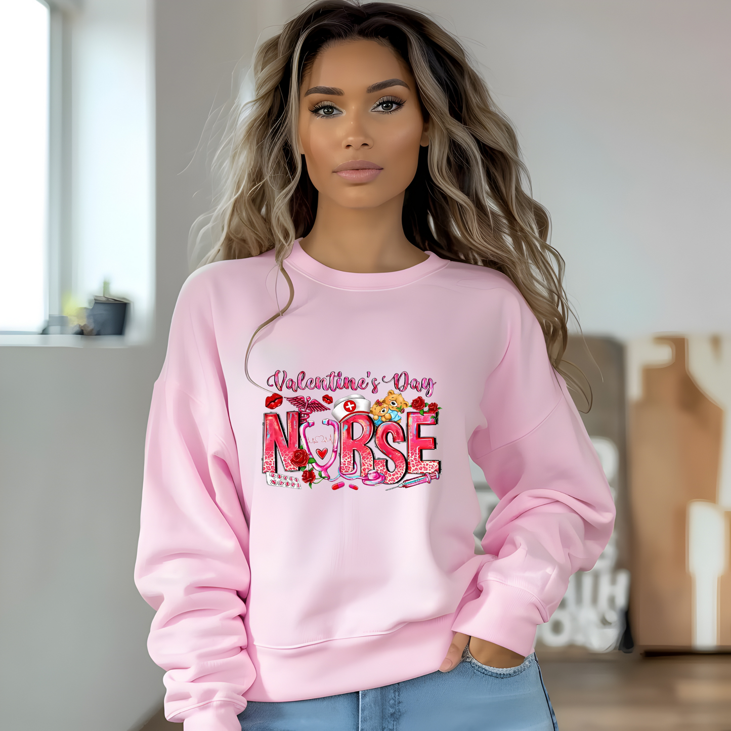 Sweat-shirt unisexe avec nœud rose pour la Saint-Valentin - Cadeau confortable pour les professionnels de la santé et les passionnés d'amour