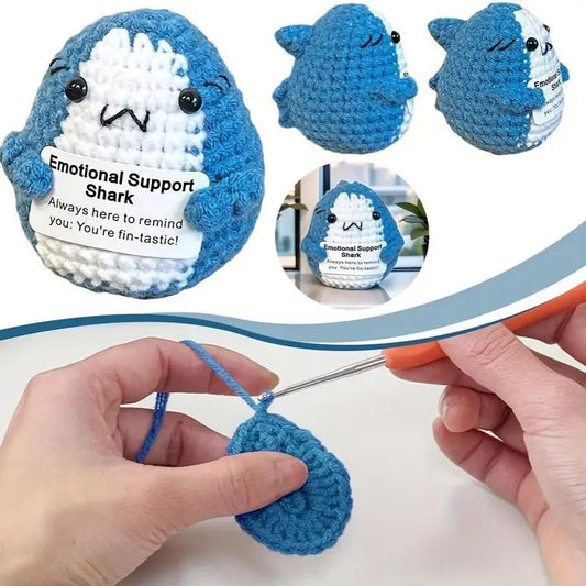 Handmade Crochet Shark Duck Plush – Motivational Gift with Optional Display Stand