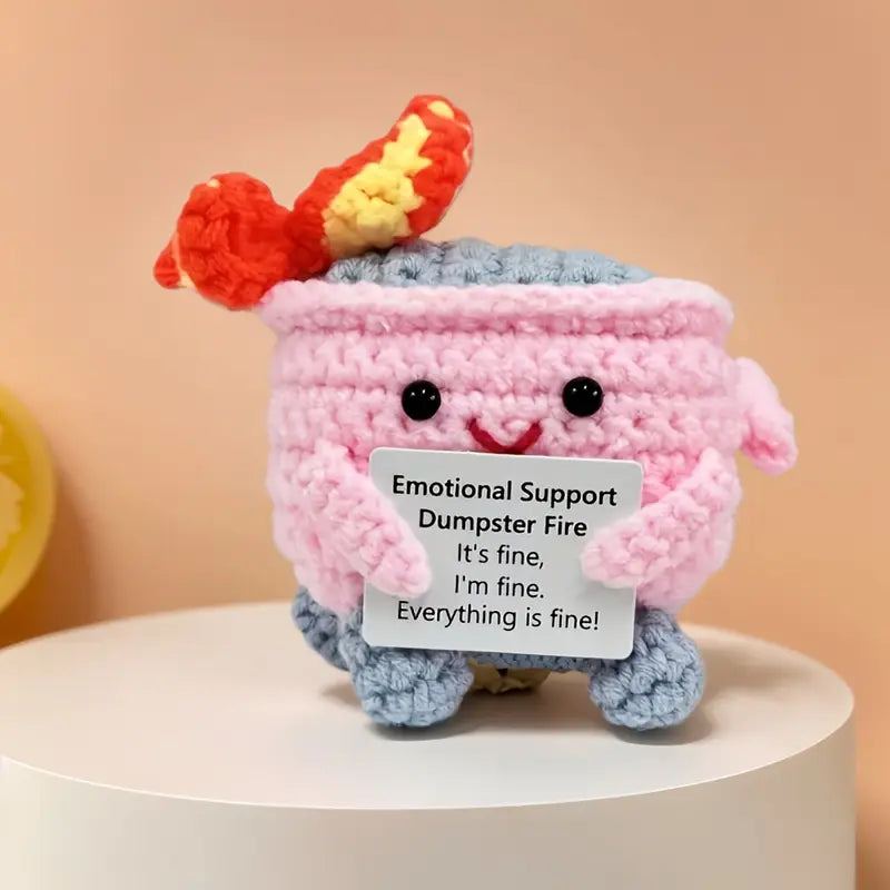 Handmade Crochet Emotional Support Dumpster Fire – A Whimsical Symbol of Humor and Resilience