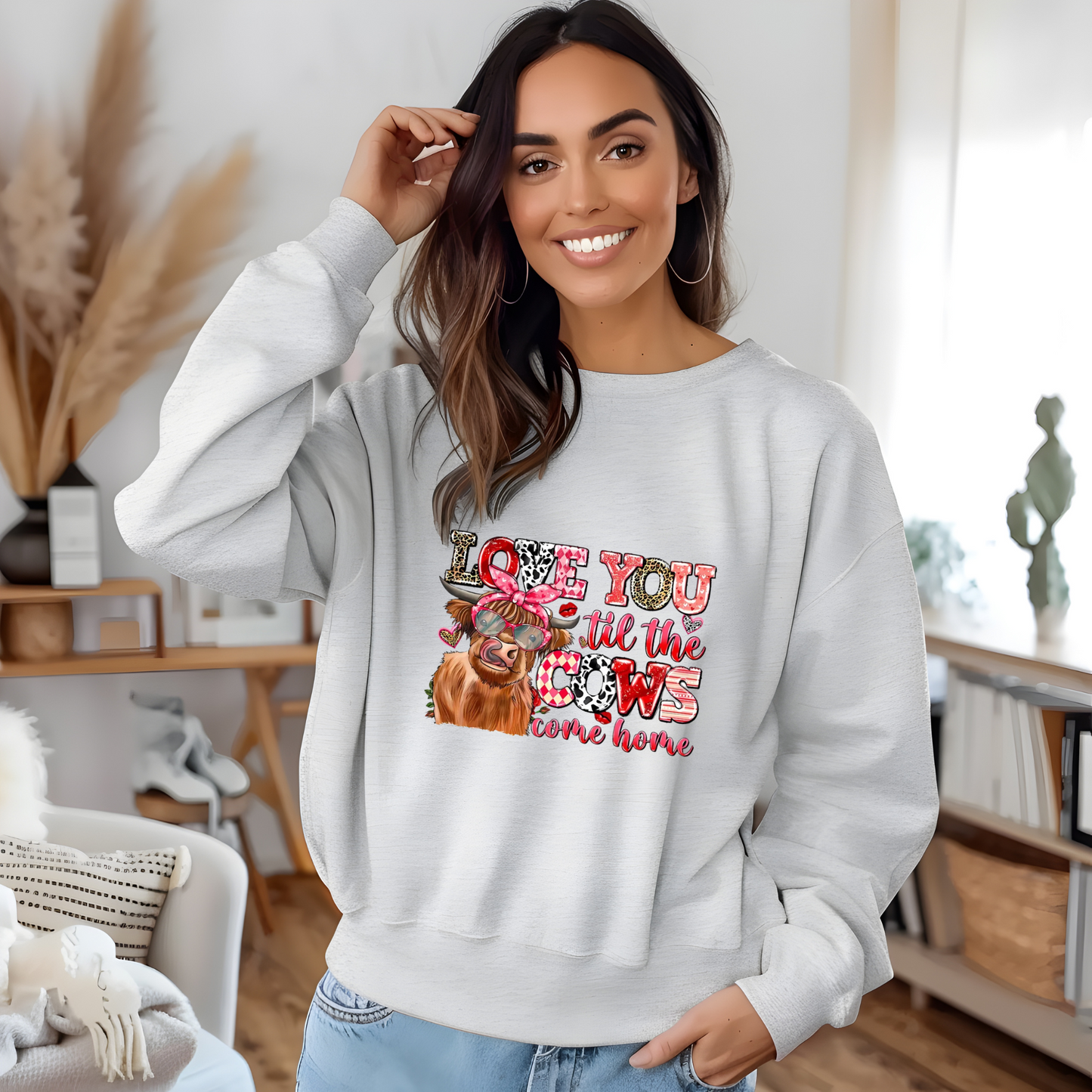 Sudadera unisex de cuello redondo "Te amo hasta que las vacas vuelvan a casa": un regalo original y acogedor para San Valentín.