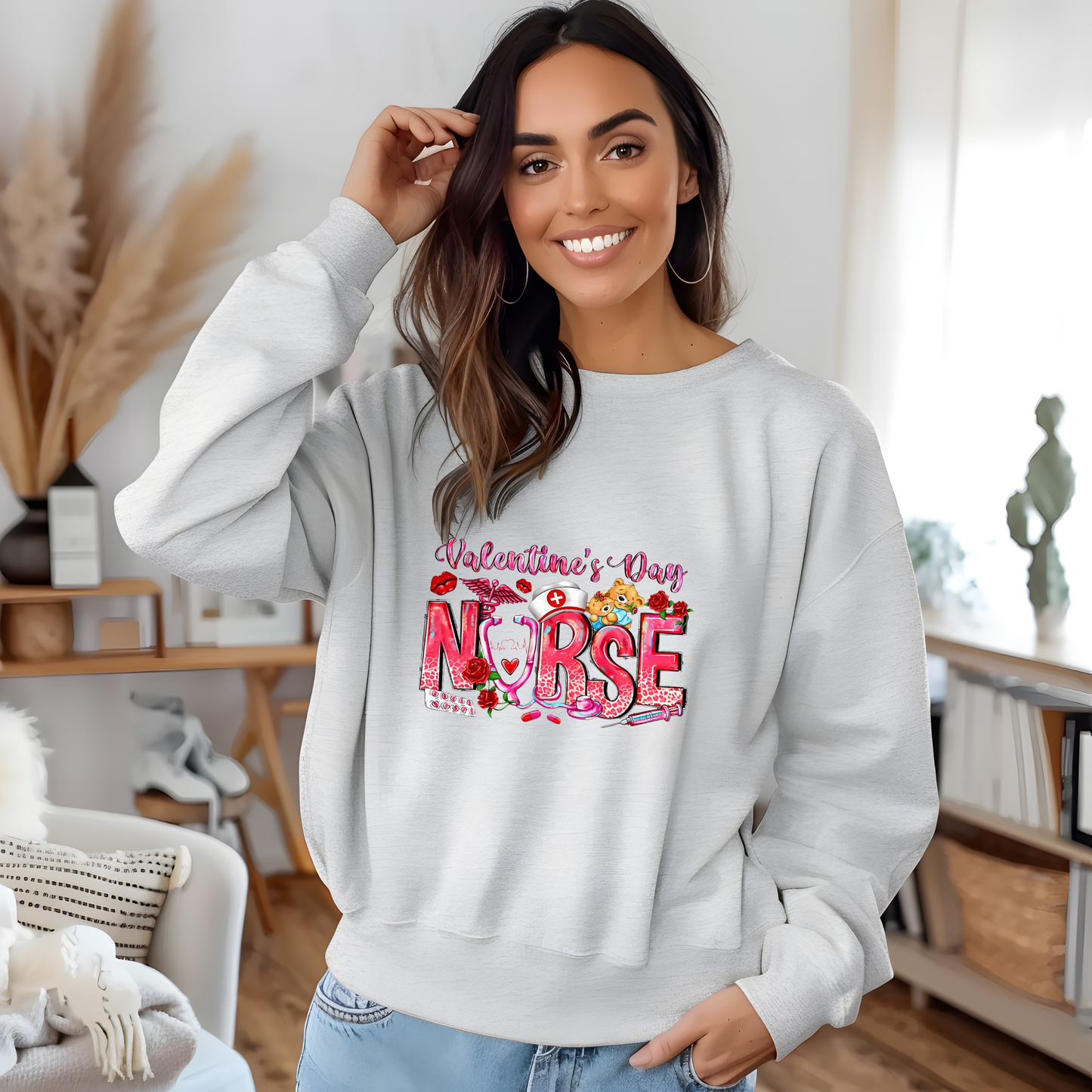 Sweat-shirt unisexe avec nœud rose pour la Saint-Valentin - Cadeau confortable pour les professionnels de la santé et les passionnés d'amour