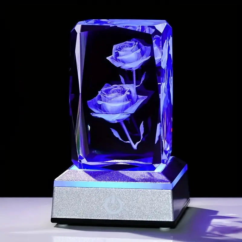 3D Rose Crystal Ball with Colorful LED Light Base – A Stunning Gift for Special Moments