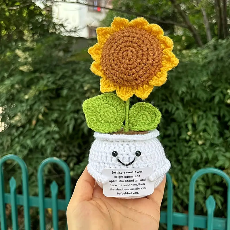 Handmade Sunflower Crochet Doll - 7" Emotional Support Decor