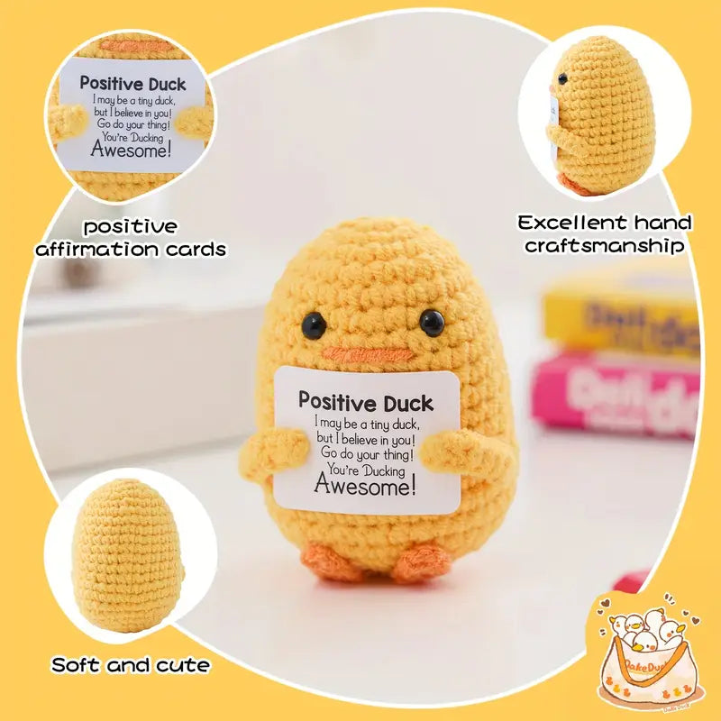 Handmade Yellow Fabric Positive Duck Doll with Inspirational Message